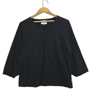 Sou Sou x Gibao Black Cotton V-Neck Pleated Top Made in Japan Size L Womens